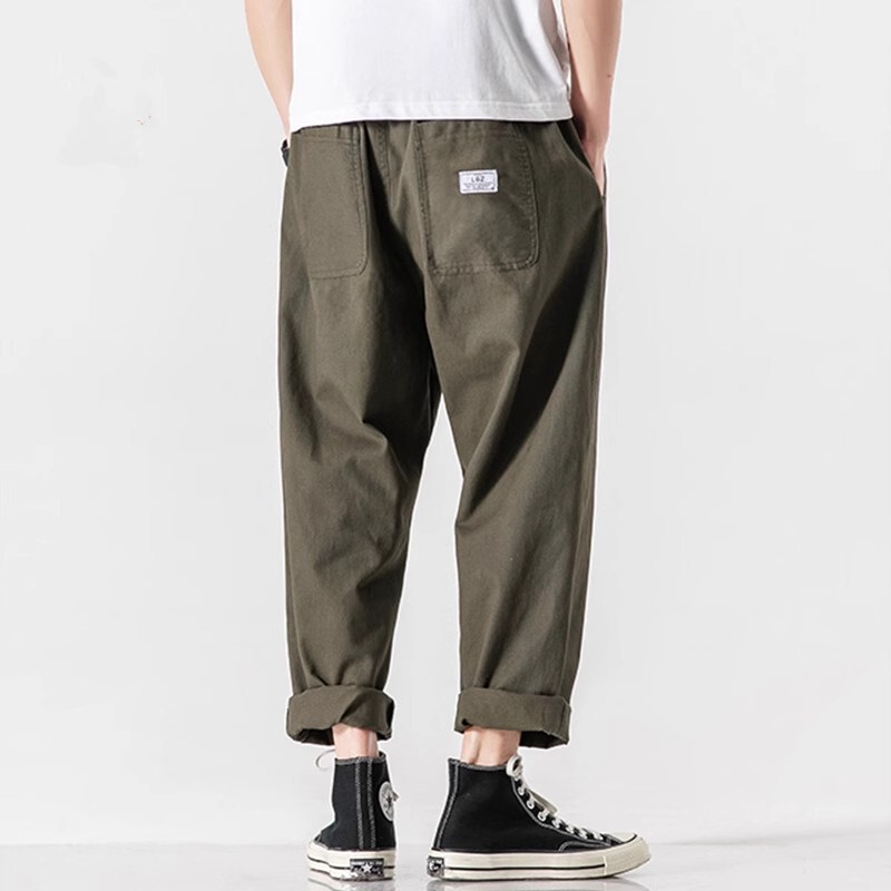 Fatty plus size Straight Cargo Pants Men's Ins Spring and Autumn Trendy Brand Japanese Style Solid Color Casual Pants Loose All-match Ankle-length Pants