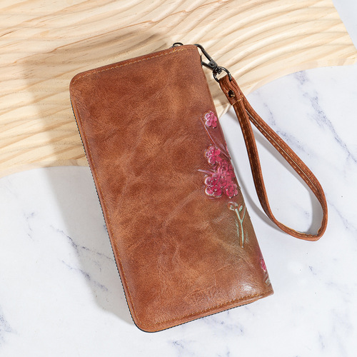 Long Women's Retro Wallet 2025 Embossed, Hand-Painted Chinese-Style Zipper Clutch—Lightweight