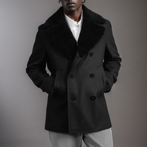 Men's Autumn/Winter Double-breasted Wool Sheep's Wool English-style Wool Coat Tailored Wool Coat