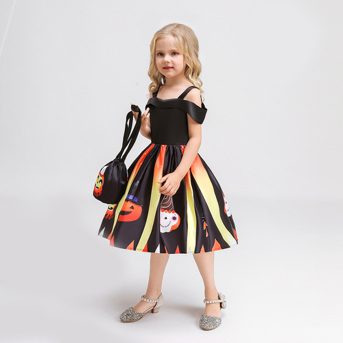 Halloween witch dress, role-playing costume for witch, pumpkin performance dress, princess dress