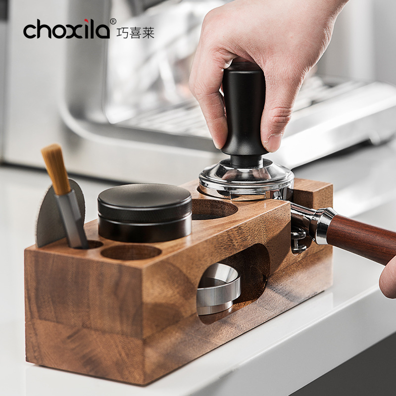 Polvo de café de madera maciza Base de prensa Máquina de café Mango Dispositivo de soporte Almacenamiento de presión Asiento de relleno Polvo de tela Soporte de cojín del asiento