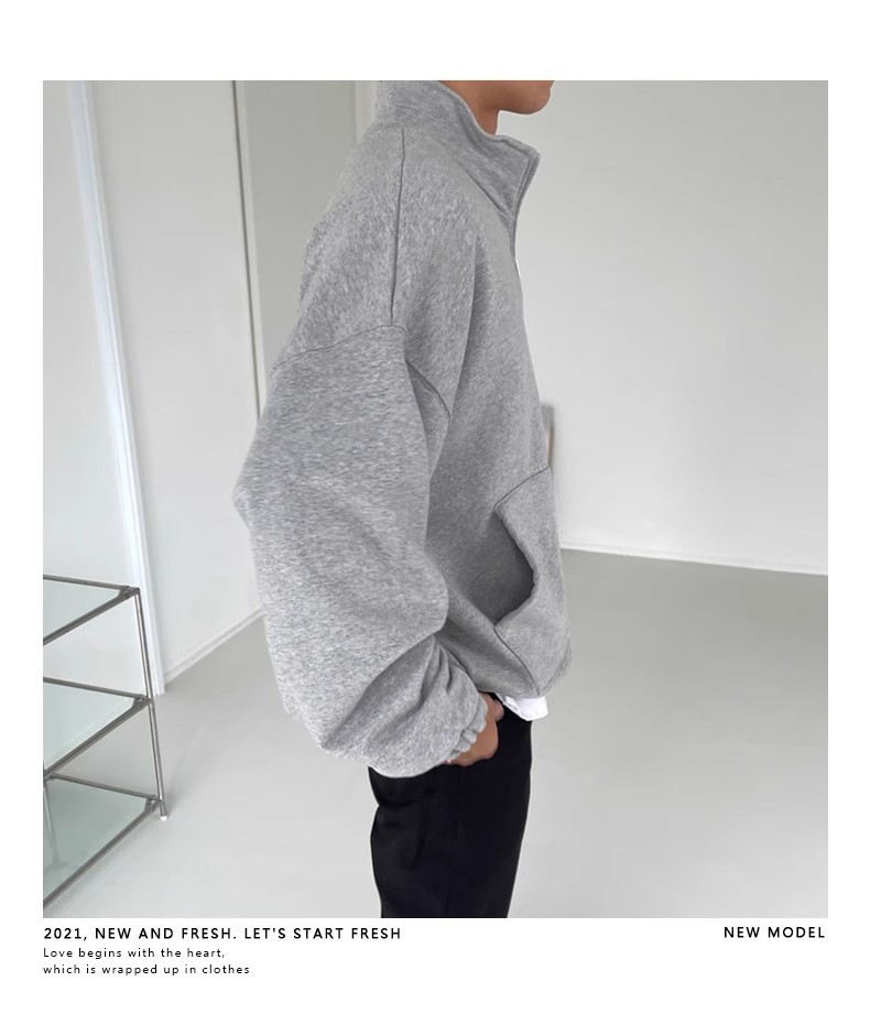 Herren-Sweatshirt mit Stehkragen und halbem Reißverschluss – Lässiger Pullover für Sport und Freizeit, Herbst & Winter (Grau, M/L/XL/2XL/3XL)_voghion.com