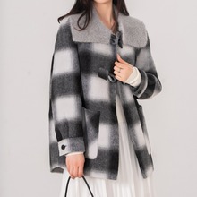 高级感冬季韩系格子双面羊绒大衣外套气质通勤小个子呢子大衣外套