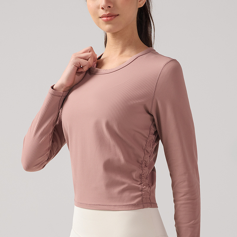 Top de yoga de mujer costilla serie de fitness mangas cortas transpirables camiseta deportiva de secado rápido Lulu chaleco de cuello redondo elástico