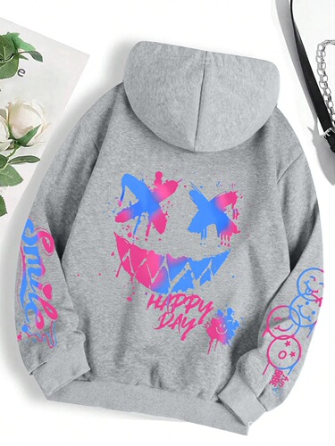 Fashionable casual trend print hooded sweatshirt for men and women, versatile and suitable for wholesale sourcing