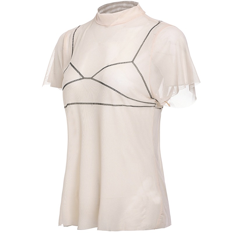 wholesale clothing Nihaostyles bikini print beach sunscreen shirt loose short sleeve see-through T-shirt NSGMY65816