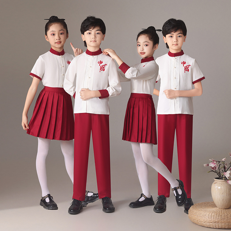 儿童合唱诗歌朗诵演出服幼儿园小学生啦啦队中国风运动会表演班服