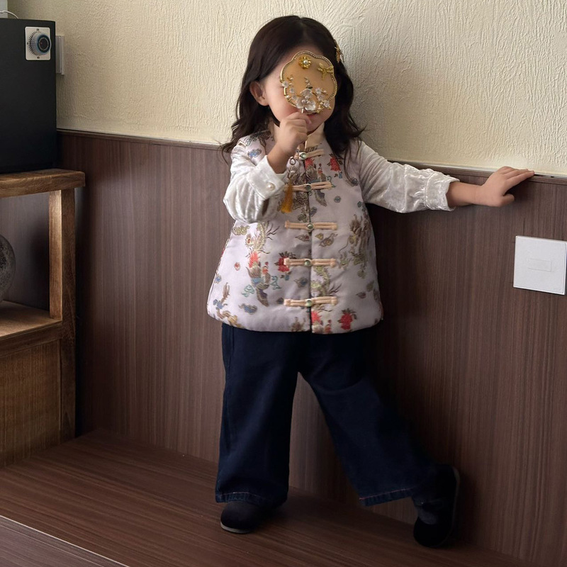 儿童汉服连衣裙秋季女童新中式提花粉色旗袍裙中小童改良旗袍唐装|undefined