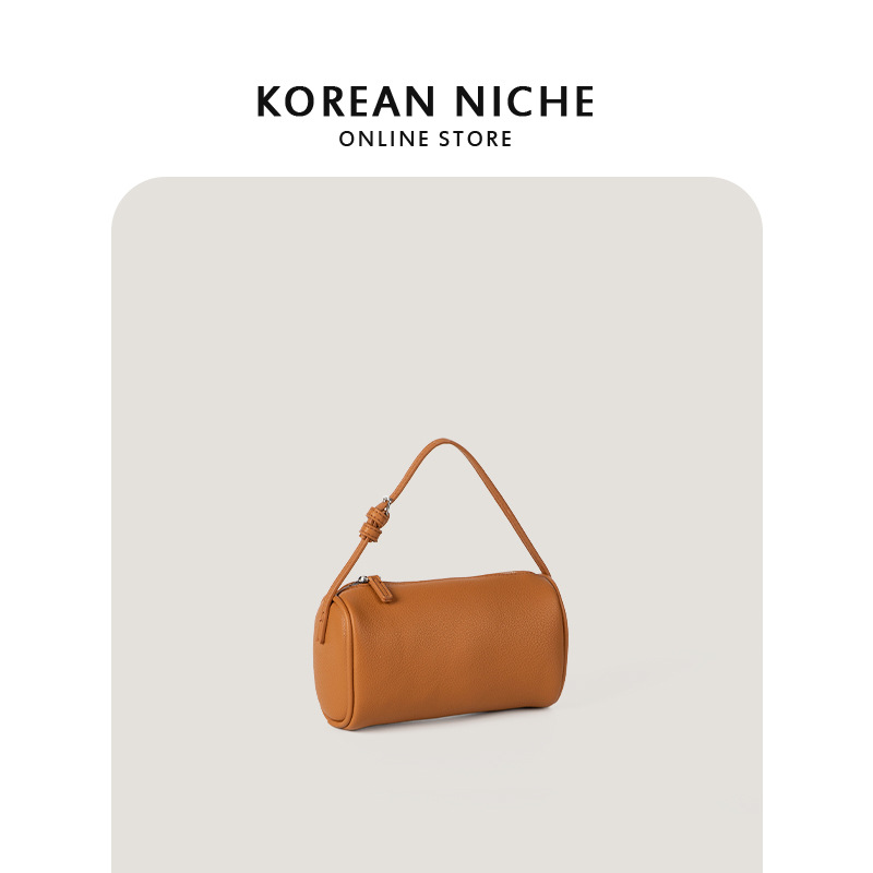 봄 여름 한국판 신상 니치 디자인 여성용 크로스백 미니멀 스타일 리치 패턴 다용도 가로형 핸드백 원통형 가방