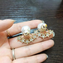 日韩中古风耳钉女新款珍珠五角星星镶钻耳环耳饰品潮流跨镜