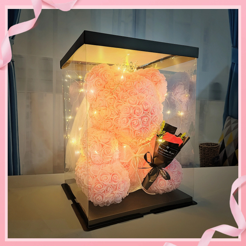 [부케 스타일] 라이트 핑크 웨딩 베어 + 선물 상자 가벼운 끈