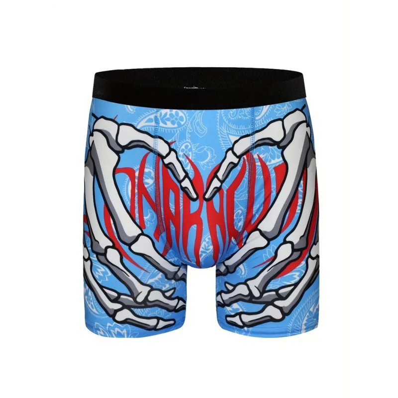 Ropa interior de longitud media de ángulo plano delgado de cintura media sexy para hombres Venta caliente Esqueleto que lema Graffiti Impresión 3D