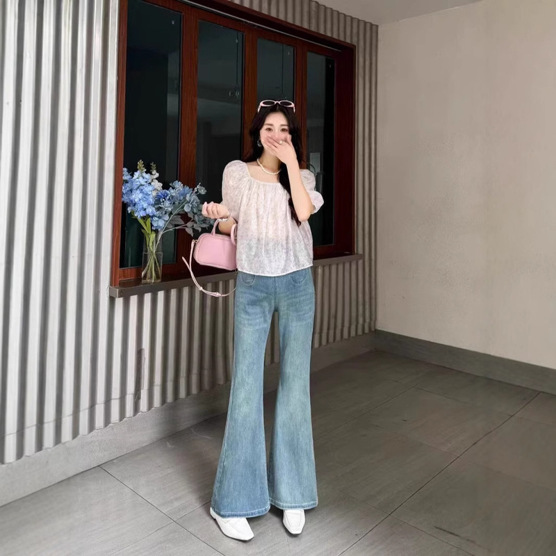 2025 Spring/Summer New High-Quality Jeans with Lace Trim, High Elasticity, No Support for the Abdomen, Suitable for Postpartum Wear, Maternity Straight-Leg Pants