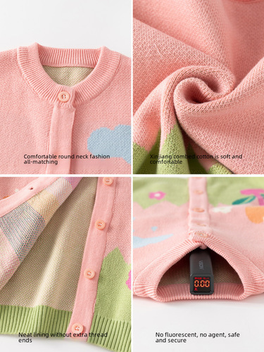 Pastoral-style embroidered girls' knitted cardigan, pure cotton A-class baby sweater, spring and autumn small floral girls' sweater cardigan