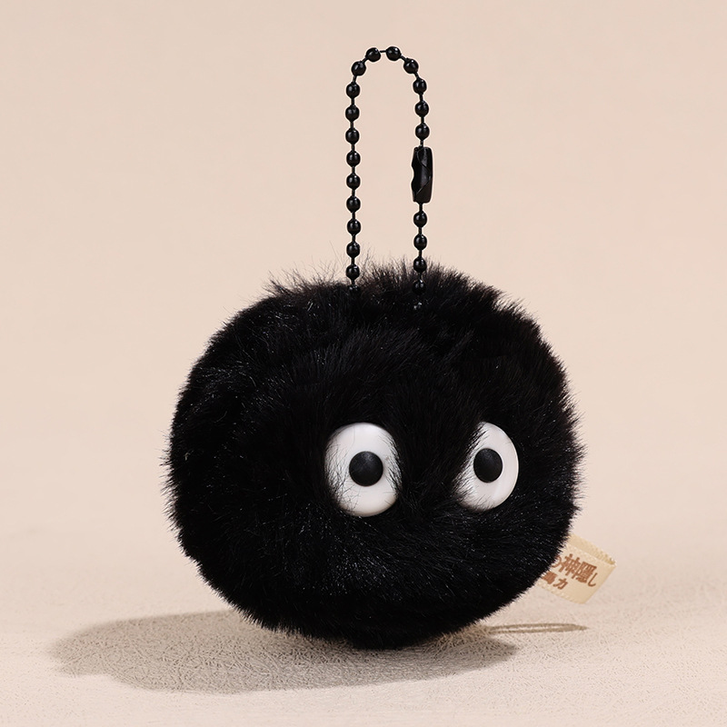 Cross-border animation little black coal ball keychain plush pendant backpack charm couple accessory doll decoration gift