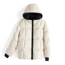 休闲风羽绒服2025新连帽撞色简约90白鸭绒宽松设计感冬季外套女