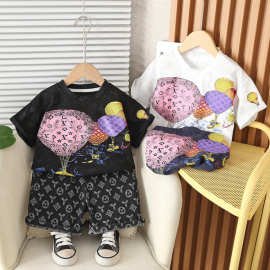 外贸男童夏季套装2026新款韩版婴幼童潮流个性热气球短袖两件套潮