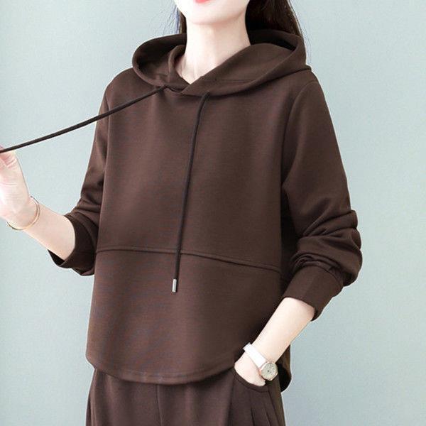 春秋季长袖连帽短款卫衣女新款不规则宽松百搭小个子高腰上衣帽衫|undefined