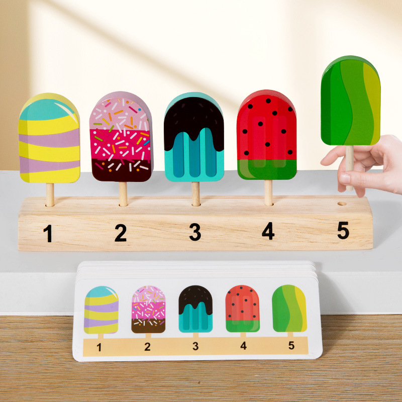Juguetes de madera para niños para jugar a la casa, piruletas, helado, palitos de helado, pensamiento lógico, juego entre padres e hijos, regalo interactivo image 3