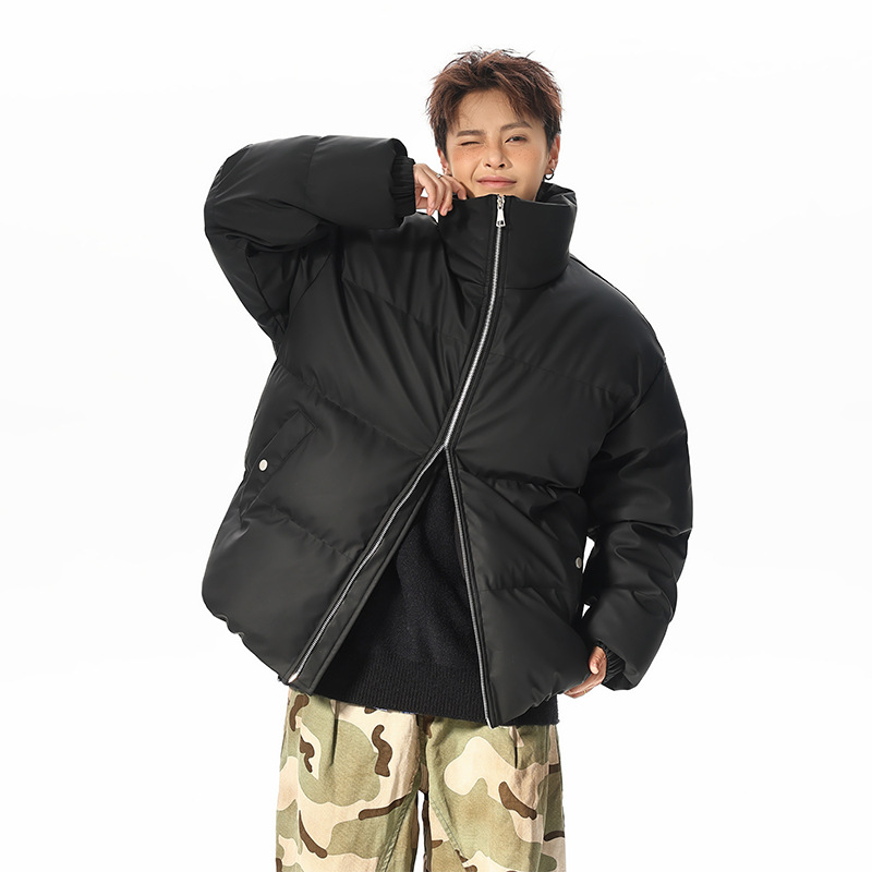 Kleidung aus PU-Leder mit Baumwollfutter für Damen und Herren, locker sitzende, wattierte Jacken, Freizeitkleidung, Stehkragenjacken für Herren_voghion.com