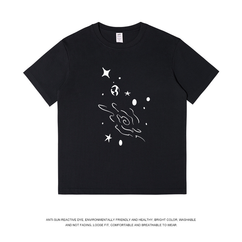 メンズ夏のトレンディなアメリカンプリント Tシャツメンズラウンドネックギャラクシーグラフィティ半袖レディースカジュアルアウターウェアイン|undefined