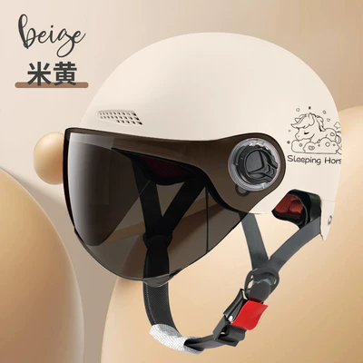 electric car motorcycle women's summer | Motosiklet kaskı (dəbilqə) - 3c-mirrorless-model-l019-1-pony-beige-rainproof-windproof-and-sunshade-glasses-brown