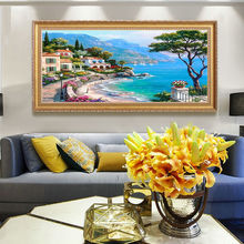 欧式地中海风景山水挂画纯手绘油画客厅餐厅美式沙发背景墙装饰画