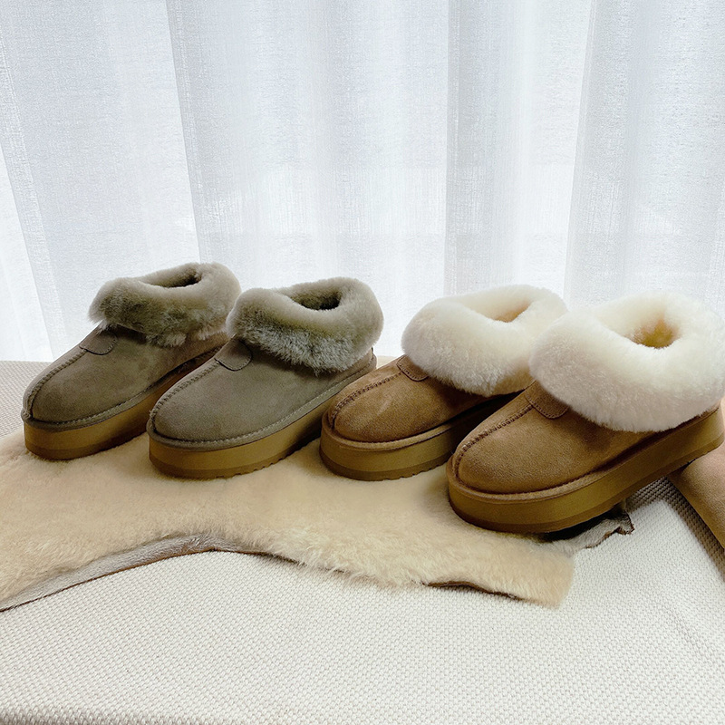 New snow boots women's thick sole sheep fur one woman's boots autumn and winter warm muffin bottom turn_voghion.com