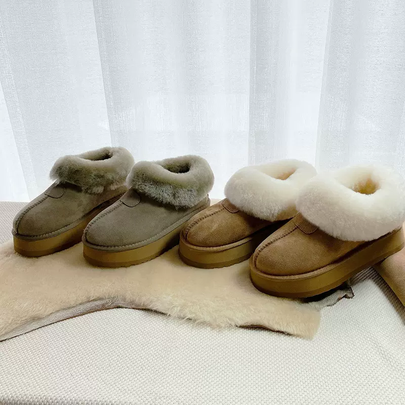 厚底塔次特皮毛一体雪地靴女增高羊毛女靴秋冬保暖松糕底翻口女鞋