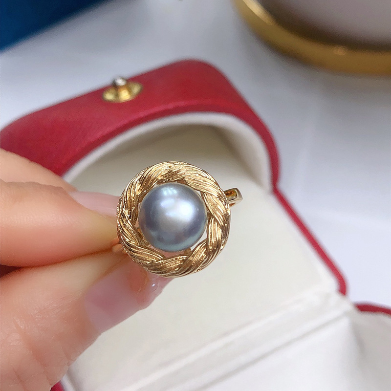 Retro Round Copper Plating Inlay Freshwater Pearl Rings display picture 4