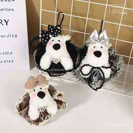 西高地毛茸茸花边裙子穿搭可爱狗狗公仔挂饰毛绒玩偶包包创意挂件