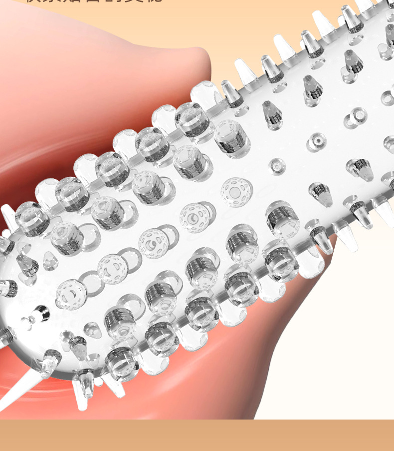5-Pack Wolf Tooth Textured Condoms with Spikes, Transparent TPE, Delay Spray Set — detail image 10