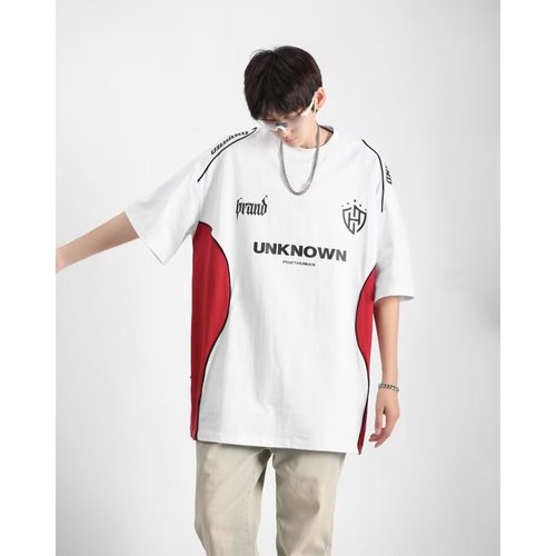Cross-border bestseller American retro hip-hop crew neck T-shirt, INS loose national trend couple letter baseball short sleeve T-shirt