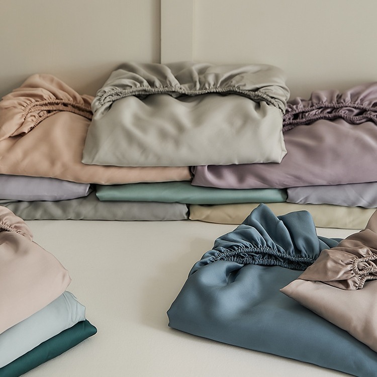 Summer solid color Tencel Lyocell bed sheet bed hat single piece silk texture silky naked sleeping Ice Silk pillowcase three-piece set