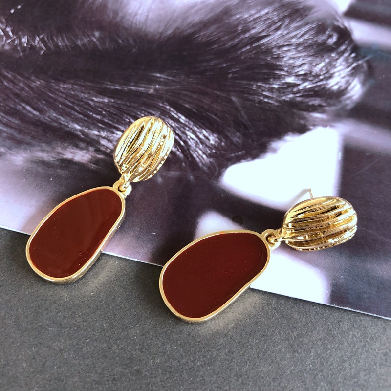 14g Weight No Inlaid Inlay Material Earrings, Ear Studs Classification Wedding, Travel Occasion Alloy Material Printing Pattern Women'S Gender Fashion Style Green, Silver Color Retro Red Oil Drip Glaze Enamel Heart Wave Dot Color Matching Geometric Earrings Wholesale Nihaojewelry 9