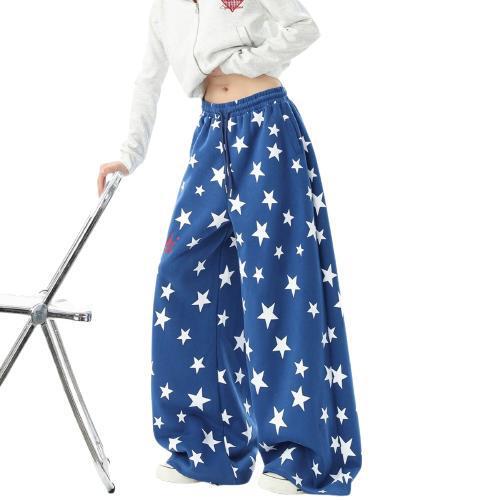 American-style blue star-printed sweatpants, unisex, for autumn, street style, jazz dance, athletic wear, trendy, loose-fitting, wide-leg, long pants American-style blue star-printed sweatpants, unisex, for autumn, street style, jazz dance, athletic wear, trendy, loose-fitting, wide-leg, long pants