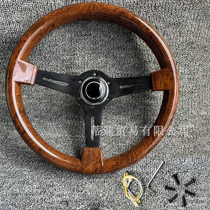 Factory direct car modification universal ABS imitation mahogany steering wheel 14 inch 350mm flat retro steering wheel