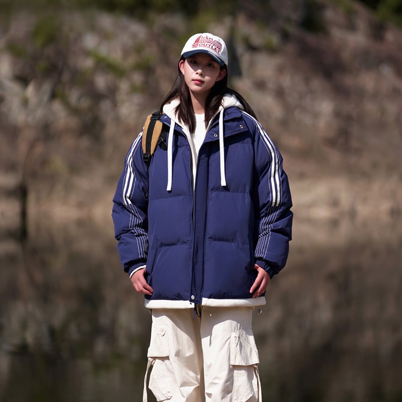 2025 invierno nuevo estilo coreano falso de dos piezas de punto con capuzas de pluma de algodón grueso ropa de pareja de invierno chaqueta de tendencia image 8