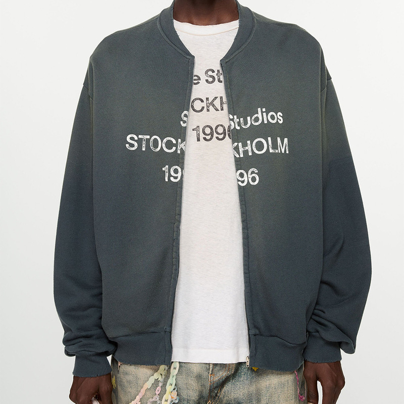 Ac Washed Distressed 1996 Baseball Uniform Retro Destruction Casual Sports Loose Couple Zipper Sweatshirt Jacket Men's Trend
