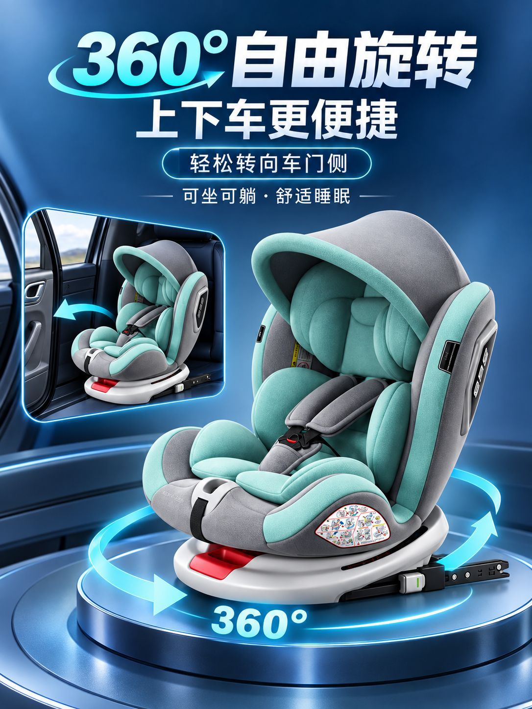 Cross-border car child safety seat, suitable for babies aged 0-12, with a 360-degree rotating design for in-car use
