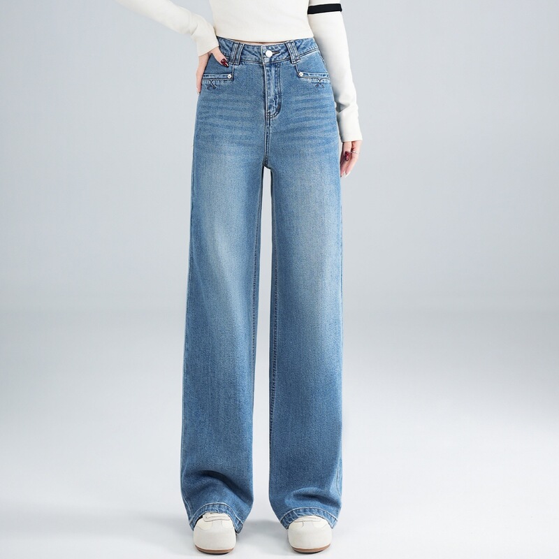 Fashionable straight-leg jeans for women, 2026 spring-summer collection, casual long pants, cotton high-waisted slimming drapey narrow wide-leg pants Fashionable straight-leg jeans for women, 2026 spring-summer collection, casual long pants, cotton high-waisted slimming drapey narrow wide-leg pants