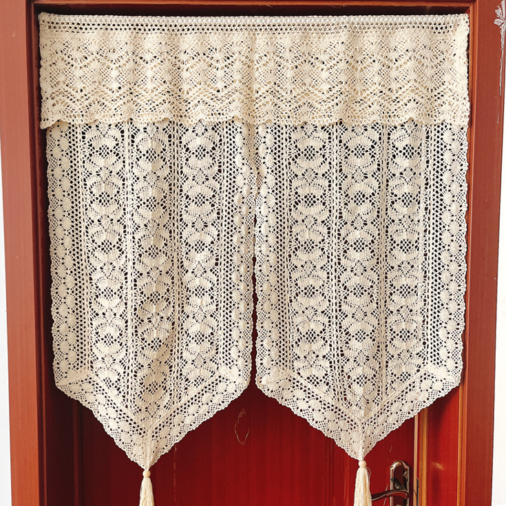 American Style Retro Cotton Crochet Hallway Curtain Feng Shui Curtain Kitchen Curtain Floating Curtain Door Curtain Punch-free Rod-wearing Half Curtain