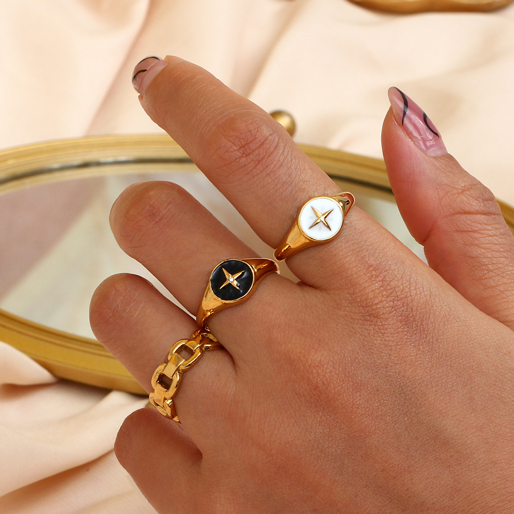 Fashion Wholesale Vintage Drip Compass Disc Stainless Steel Ring