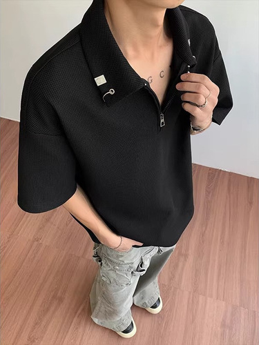 Unisex Polo Shirt with Collar, Short-Sleeve, Trendy Brand Summer T-Shirt, Korean Style, Loose Fit, Fashionable, 2025, Versatile Top