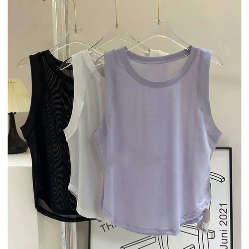 Sleeveless Yoga Sports Bra Top Breathable Quick-Dry Fitness Top Loose Mesh Splicing Thin Sweatshirt