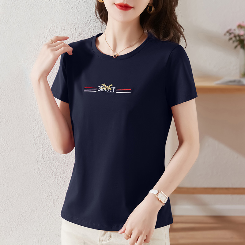 High-End Fashionable Short-Sleeved T-Shirts for Women 2025 New Summer Women's Popular Tops Western-Style Mom Half-Sleeved T-Shirts