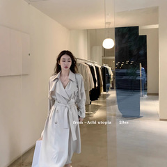 CHI大也池白色宽松长风衣女垂感长袖百搭双排扣显瘦外套气质大衣