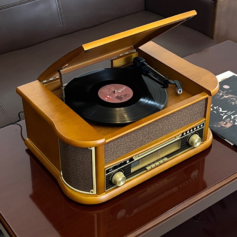 クロスボーダー木製デスクトップビニールレコードプレーヤーレトロCD Bluetooth FM蓄音機ラジオオールインワンオーディオ|undefined