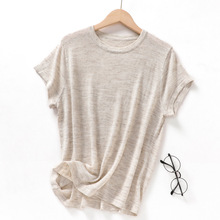 花纱莱赛尔轻薄透气夏季新款宽松大码简约圆领针织短袖t恤女