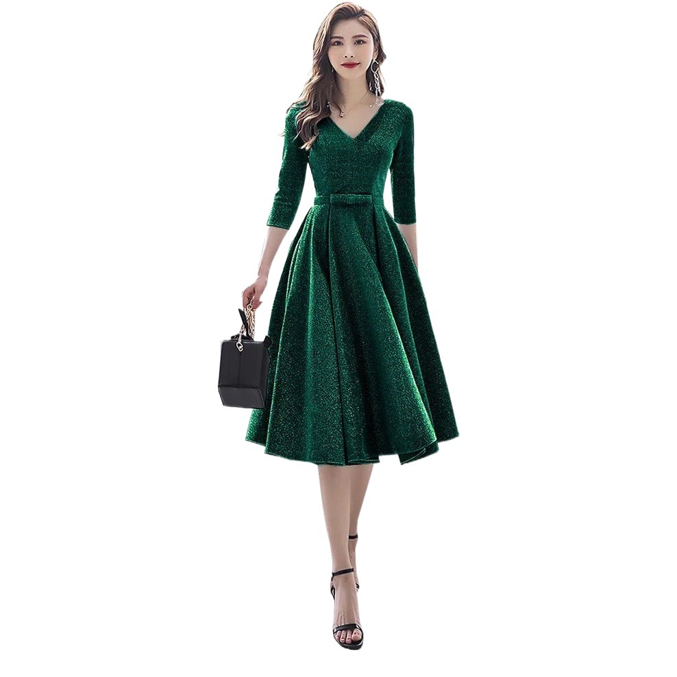 Amazon Comercio exterior formal falda de fiesta más tamaño con cuello en V vestido de noche